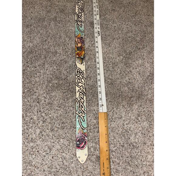ED HARDY Belt White Distressed Medium Vintage Y2K Rhinestones - Picture 5 of 11